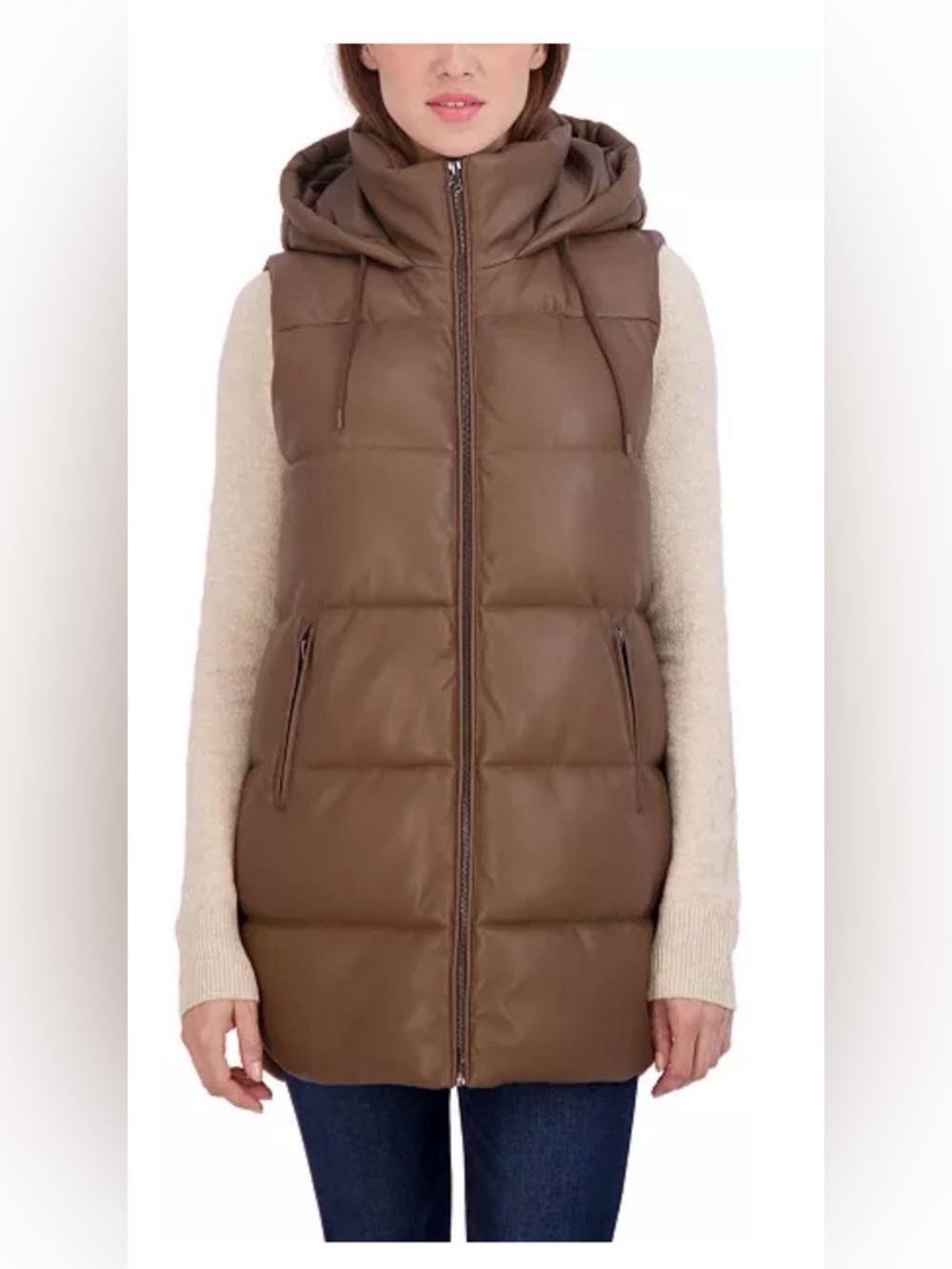 Sebby Collection Women's Faux-Leather Long Puffer Vest